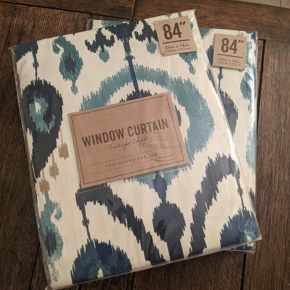 Indigo Ikat Window Curtains | World Market | 84 Inch Set of 2